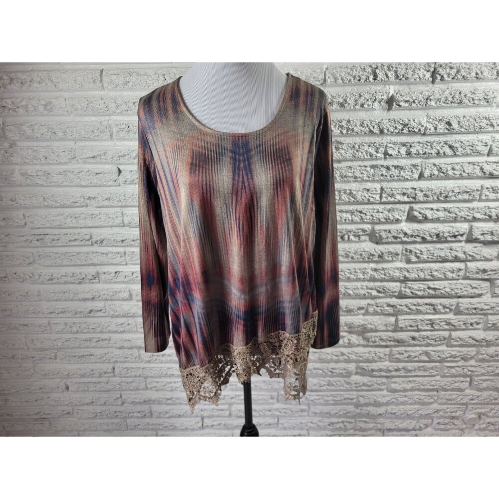 Live Let Live Womens Top Extra Large XL Tunic Lace Hem Asymmetric Brown STR188XE